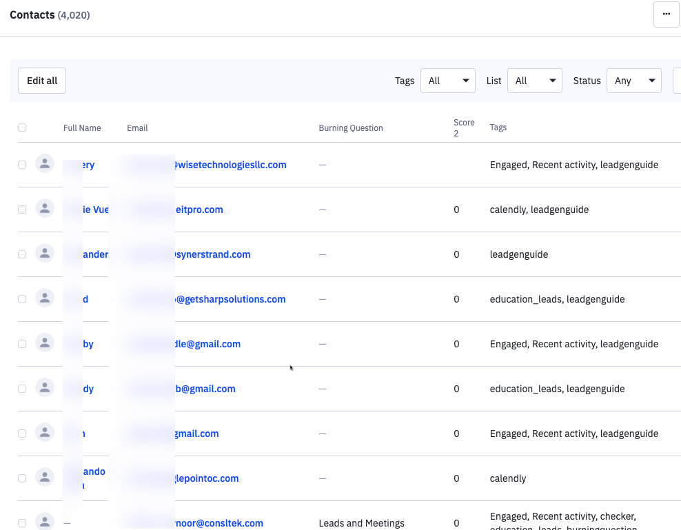 list of crm contacts